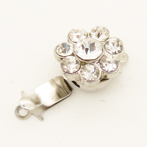 Brass Box Clasps,Rhinestone,Flower,Single hole,Plating White K Gold,11mm,Hole:1mm,about 2.5g/pc,50 pcs/package,XFCL00375aaha-L003