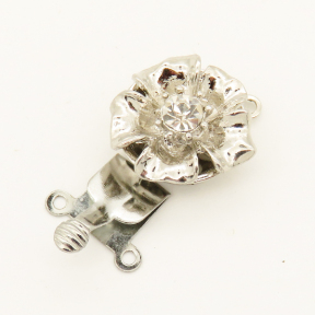 Brass Box Clasps,Rhinestone,Flower,Two holes,Plating White K Gold,15mm,Hole:1mm,about 3g/pc,50 pcs/package,XFCL00387aahl-L003
