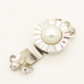 Brass Box Clasps,Glue beads,Flated round,Corrugated,Three holes,Hollow,Plating White K Gold,14mm,Hole:2mm,about 2.5g/pc,50 pcs/package,XFCL00391aahl-L003