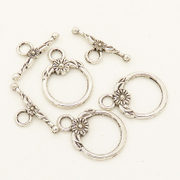 Alloy Toggle Clasps,OT Toggle Clasps,Plating White K Gold,Bar:3*23mm,Toggle:17*18mm,Hole:3mm,about 2g/pc,50 pcs/package,XFCL00401aaha-L003