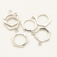 Brass Interlocking Clasps,Hexagon ring,Single hole,Plating White K Gold,15mm,Hole:1.5mm,about 2.5g/pc,50 pcs/package,XFCL00419aahl-L003