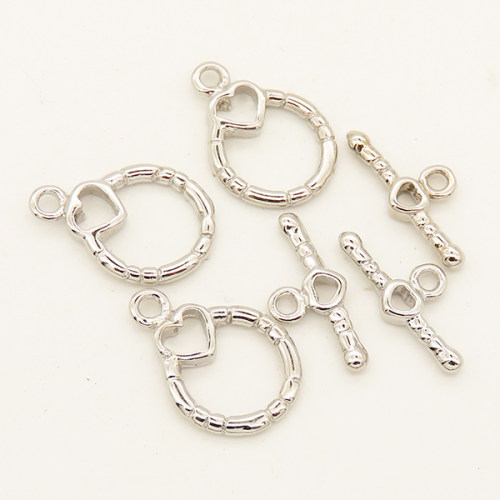 Brass Toggle Clasps,OT Toggle Clasps,Heart,Plating White K Gold,Bar:4*17mm,Toggle:12*13mm,Hole:1.5mm,about 1g/pc,50 pcs/package,XFCL00431vabob-L003