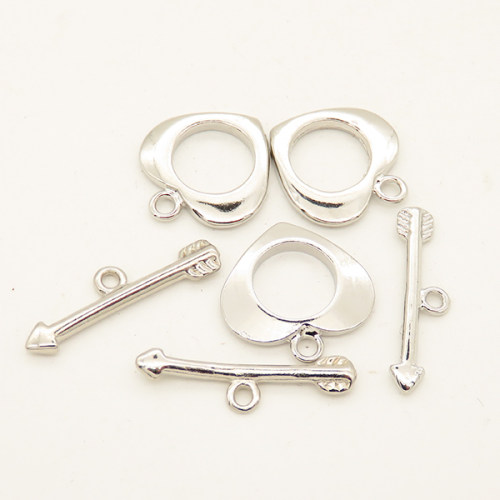 Brass Toggle Clasps,OT Toggle Clasps,Heart,Plating White K Gold,Bar:4*21mm,Toggle:13*4mm,Hole:1mm,about 1.5g/pc,50 pcs/package,XFCL00441vabob-L003