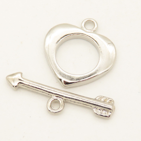 Brass Toggle Clasps,OT Toggle Clasps,Heart,Plating White K Gold,Bar:4*21mm,Toggle:13*4mm,Hole:1mm,about 1.5g/pc,50 pcs/package,XFCL00441vabob-L003