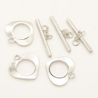 Brass Toggle Clasps,OT Toggle Clasps,Heart,Plating White K Gold,Bar:2*23mm,Toggle:13*5mm,Hole:2mm,about 1.5g/pc,50 pcs/package,XFCL00443vabob-L003