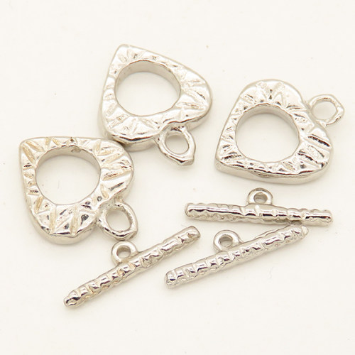 Brass Toggle Clasps,OT Toggle Clasps,Heart,Plating White K Gold,Bar:1.5*13mm,Toggle:10*11mm,Hole:1.5mm,about 1g/pc,50 pcs/package,XFCL00445vabob-L003