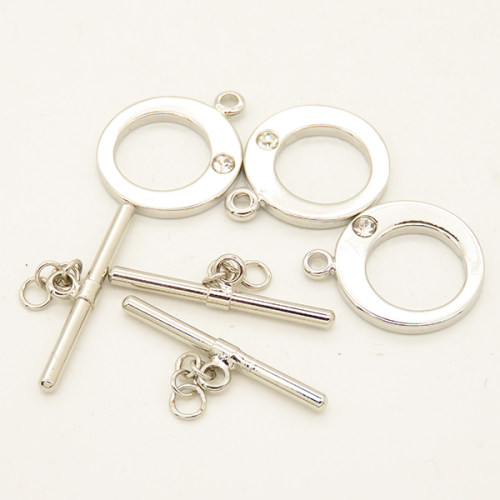 Brass Toggle Clasps,Rhinestone,OT Toggle Clasps,Plating White K Gold,Bar:2*23mm,Toggle:15mm,Hole:2mm,about 2g/pc,50 pcs/package,XFCL00447aaha-L003