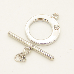 Brass Toggle Clasps,Rhinestone,OT Toggle Clasps,Plating White K Gold,Bar:2*23mm,Toggle:15mm,Hole:2mm,about 2g/pc,50 pcs/package,XFCL00447aaha-L003