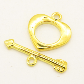 Brass Toggle Clasps,OT Toggle Clasps,Heart,Plating Gold,Bar:4*22mm,Toggle:13*15mm,Hole:2mm,about 1.5g/pc,50 pcs/package,XFCL00451vabob-L003