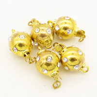 Brass Box Clasps,Rhinestone,Round,Single hole,Plating Gold,10mm,Hole:2mm,about 4g/pc,50 pcs/package,XFCL00453aaha-L003