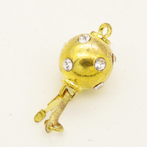 Brass Box Clasps,Rhinestone,Round,Single hole,Plating Gold,10mm,Hole:2mm,about 4g/pc,50 pcs/package,XFCL00453aaha-L003
