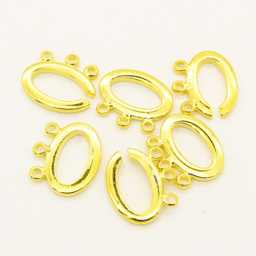 Brass Interlocking Clasps,Elliptical ring,Three holes,Plating Gold,10*15mm,Hole:1mm,about 2g/pc,50 pcs/package,XFCL00463aahl-L003