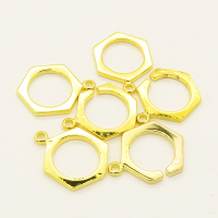 Brass Interlocking Clasps,Hexagon ring,Single hole,Plating Gold,15mm,Hole:1.5mm,about 2.5g/pc,50 pcs/package,XFCL00467aahl-L003
