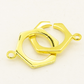 Brass Interlocking Clasps,Hexagon ring,Single hole,Plating Gold,15mm,Hole:1.5mm,about 2.5g/pc,50 pcs/package,XFCL00467aahl-L003