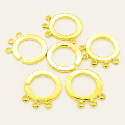 Brass Interlocking Clasps,Ring,Three holes,Plating Gold,18mm,Hole:1.5mm,about 3.5g/pc,50 pcs/package,XFCL00469aahl-L003