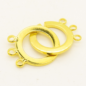Brass Interlocking Clasps,Ring,Three holes,Plating Gold,18mm,Hole:1.5mm,about 3.5g/pc,50 pcs/package,XFCL00469aahl-L003