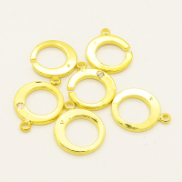 Brass Interlocking Clasps,Ring,Single hole,Plating Gold,15mm,Hole:1.5mm,about 2.5g/pc,50 pcs/package,XFCL00471aahl-L003