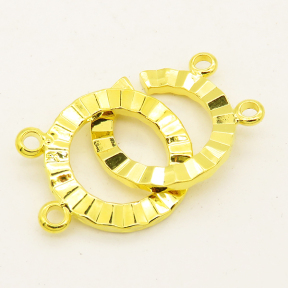Brass Interlocking Clasps,Ring,Corrugated,Two holes,Plating Gold,16mm,Hole:1.5mm,about 3g/pc,50 pcs/package,XFCL00473aahl-L003