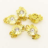 Brass Box Clasps,Rhinestone,Flated round,Corrugated,Three holes,Plating Gold,11mm,Hole:2mm,about 1.5g/pc,50 pcs/package,XFCL00483aahl-L003