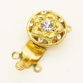 Brass Box Clasps,Rhinestone,Flower,Three holes,Hollow,Plating Gold,14mm,Hole:1.2mm,about 3g/pc,50 pcs/package,XFCL00485aahl-L003