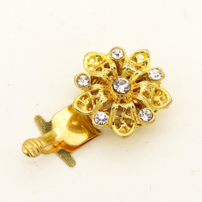 Brass Box Clasps,Rhinestone,Flower,Single hole,Hollow,Plating Gold,16mm,Hole:1.5mm,about 3g/pc,50 pcs/package,XFCL00487aahl-L003