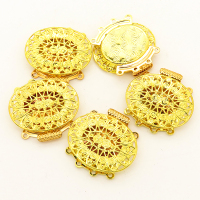 Brass Box Clasps,Flated Oval,Four holes,Hollow,Plating Gold,22mm,Hole:1mm,about 4g/pc,50 pcs/package,XFCL00489aaha-L003
