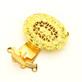 Brass Box Clasps,Flated Oval,Four holes,Hollow,Plating Gold,22mm,Hole:1mm,about 4g/pc,50 pcs/package,XFCL00489aaha-L003