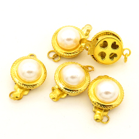 Brass Box Clasps,Glue beads,Flated round,Single hole,Plating Gold,12mm,Hole:2mm,about 0.5g/pc,50 pcs/package,XFCL00491vabmb-L003