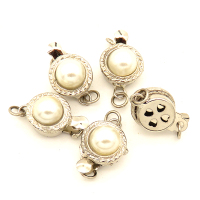 Brass Box Clasps,Glue beads,Flated round,Single hole,Plating White K Gold,9mm,Hole:2mm,about 1g/pc,50 pcs/package,XFCL00495vabmb-L003