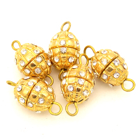 Brass Screw Clasps,Rhinestone,Round,Single hole,Plating Gold,8*10mm,Hole:2mm,about 3g/pc,50 pcs/package,XFCL00501vaia-L003