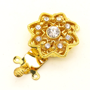 Brass Box Clasps,Rhinestone,Flower,Three holes,Hollow,Plating Gold,18mm,Hole:1mm,about 4g/pc,50 pcs/package,XFCL00507vaia-L003