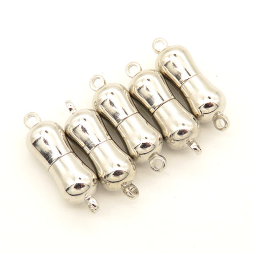 Brass Magnetic Clasps,Single hole,Pill,Plating White K Gold,7*15mm,Hole:1.5mm,about 3g/pc,50 pcs/package,XFCL00524aaha-L003