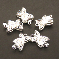 Brass Box Clasps,Butterfly,Single hole,Hollow,Plating silver,10*15mm,Hole:2mm,about 1.5g/pc,50 pcs/package,XFCL00561aaha-L003