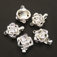Brass Box Clasps,Flower,Single hole,Hollow,Plating silver,10*12mm,Hole:1mm,about 1.5g/pc,50 pcs/package,XFCL00573aaha-L003