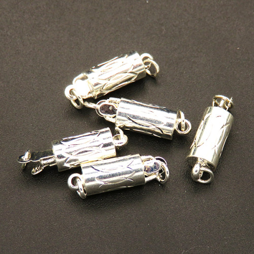 Brass Box Clasps,Single hole,Column,Plating silver,5*10mm,Hole:2mm,about 1.5g/pc,50 pcs/package,XFCL00579aaha-L003