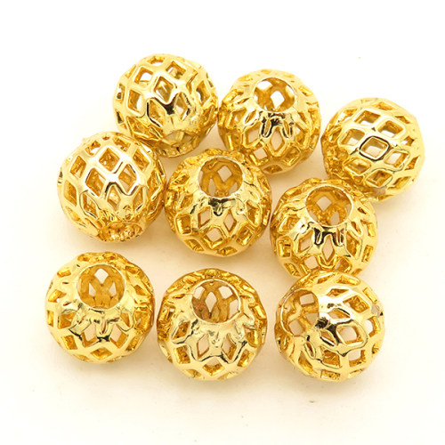 Brass Filigree Beads,Ball,Hollow,Vacuum plating 18k real gold,Environmental protection,8mm,Hole:3mm,about 0.5g/pc,100 pcs/package,XFFO00096vablb-L003