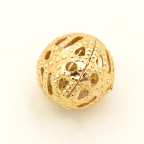 Brass Filigree Beads,Ball,Hollow,Vacuum plating 18k real gold,Environmental protection,6mm,Hole:1mm,about 0.2g/pc,100 pcs/package,XFFO00099vabkb-L003