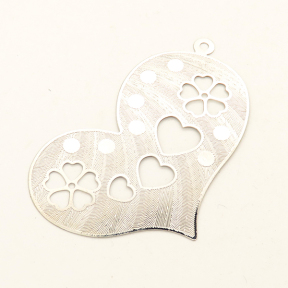 Brass Pendant & Charms,Heart,Corrugated,Platinum plating,Environmental protection,39*48mm,Hole:1.5mm,about 1.4g/pc,50 pcs/package,XFPC00509aaha-L003