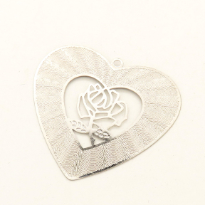 Brass Pendant & Charms,Heart,Rose,Corrugated,Platinum plating,Environmental protection,32*33mm,Hole:1mm,about 0.7g/pc,50 pcs/package,XFPC00515aaha-L003
