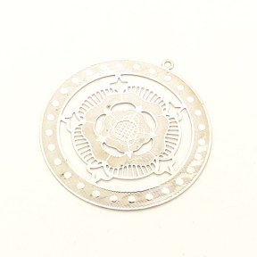 Brass Pendant & Charms,Round,Flowers,Corrugated,Platinum plating,Environmental protection,39mm,Hole:1mm,about 1.3g/pc,50 pcs/package,XFPC00523aaha-L003