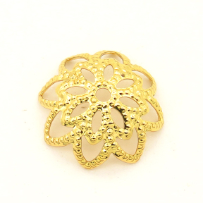 Brass Bead Cap & Cone,Flowers,Hollow,Vacuum plating 18k real gold,Environmental protection,10mm,Hole:1mm,about 0.15g/pc,100 pcs/package,XFS00017vabkb-L003