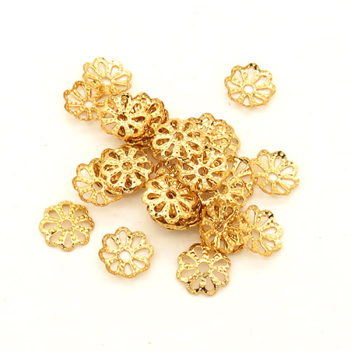 Brass Bead Cap & Cone,Flowers,Hollow,Vacuum plating 18k real gold,Environmental protection,6mm,Hole:1mm,about 0.05g/pc,100 pcs/package,XFS00021vabil-L003