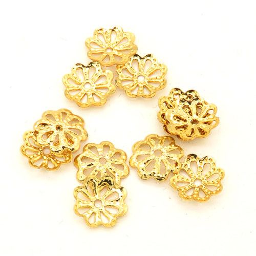 Brass Bead Cap & Cone,Flowers,Hollow,Vacuum plating 18k real gold,Environmental protection,8mm,Hole:1mm,about 0.05g/pc,100 pcs/package,XFS00023vabjb-L003