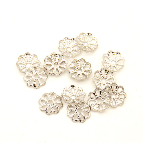 Brass Bead Cap & Cone,Flowers,Hollow,Platinum plating,Environmental protection,6mm,Hole:1mm,about 0.08g/pc,100 pcs/package,XFS00027vabjb-L003
