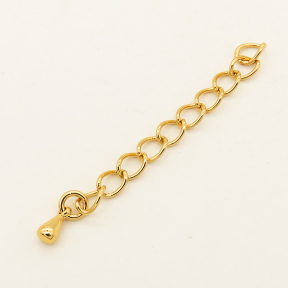 Brass End Findings,Ends with Chain,Vacuum plating 18k real gold,Environmental protection,3x35mm,Hole:2mm,about 0.4g/pc,50 pcs/package,XFC00038bobb-L003