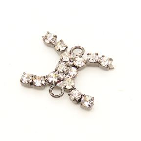 Alloy Links,Rhinestone,H shape,Plating Gun black,13*16mm,Hole:2mm,about 1.2g/pc,10 pcs/package,XFCO01000aaha-L003