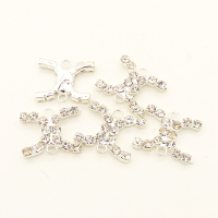Alloy Links,Rhinestone,H shape,Plating silver,13*16mm,Hole:2mm,about 1.2g/pc,10 pcs/package,XFCO01004aaha-L003