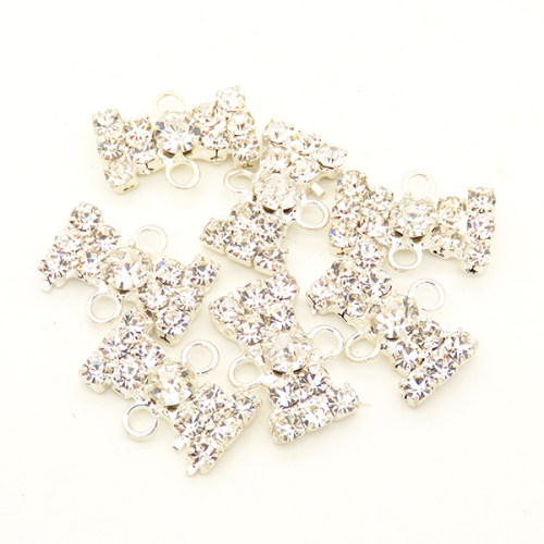 Alloy Links,Rhinestone,I shape,Plating silver,10*13mm,Hole:2mm,about 0.8g/pc,10 pcs/package,XFCO01006aaha-L003
