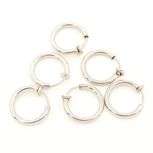 Brass Clip-on Earring Findings,Circle,Plating white K Gold,16*17mm,Needle:0.8mm,about 0.7g/pc,5 pairs/package,XFE00044amaa-L003