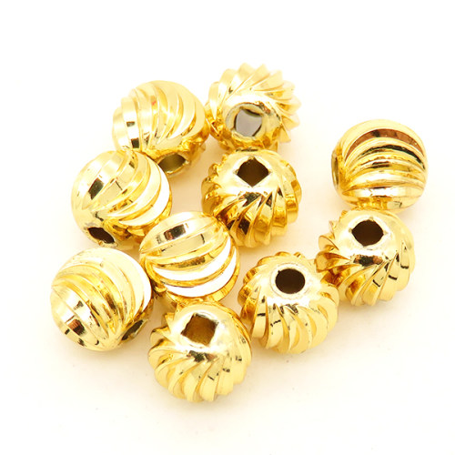 Brass Corrugated Beads,Ball,Round,Vacuum plating 18k real gold,Environmental protection,8mm,Hole:2mm,about 1.5g/pc,100 pcs/package,XFFO00130vkla-L003